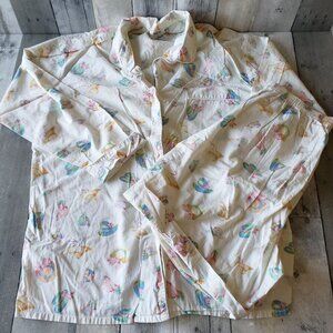 Vintage Talbots 2 PC Nightshirt and Shorts PJ's Pastel Hat Pattern - Size L
